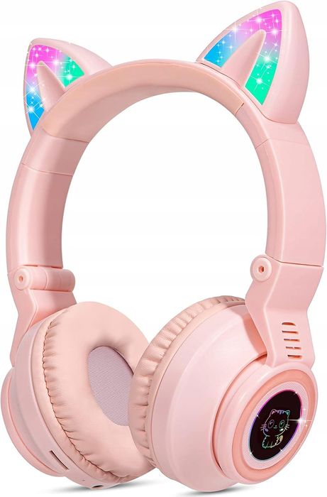 Słuchawki Bluetooth JYPS kocie uszy LED dziecięce z mikrofonem
