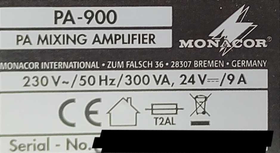 Monacor PA-900 końcówka mocy, wzmacniacz miksujący
