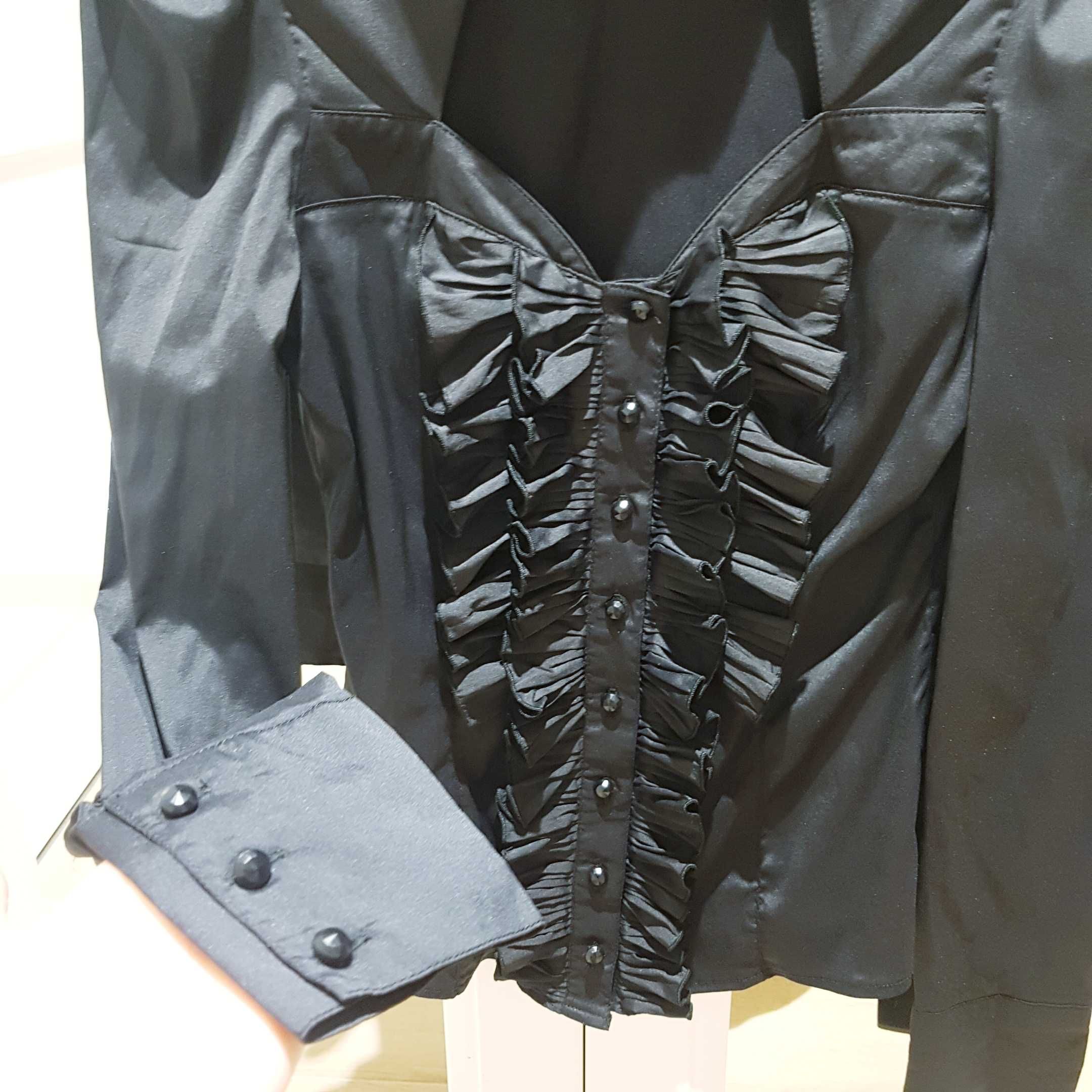 Czarna taliowana ozdobna koszula z dekoltem i wiązaniem 38 S / M