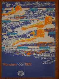 Plakat vintage Monachium 1972 Olimpiada komplet pływanie