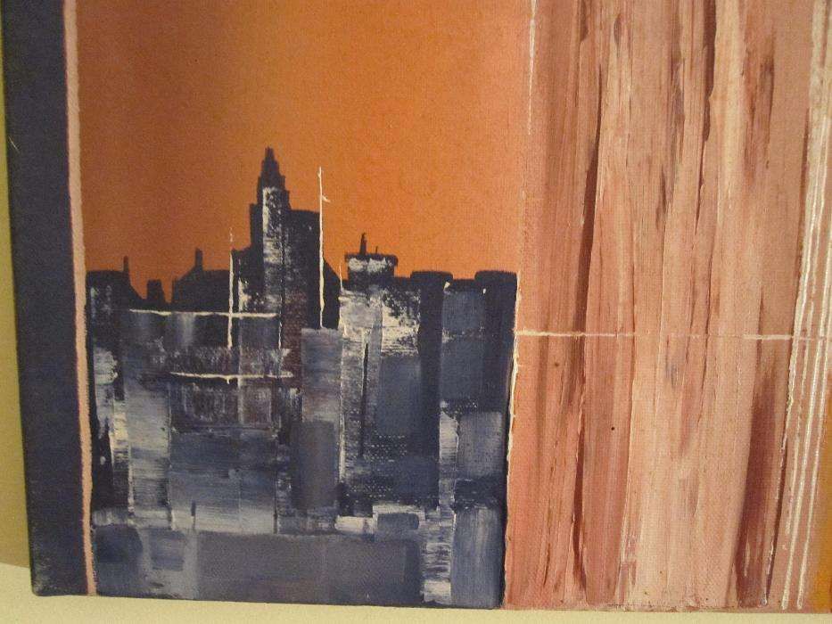 Quadro Carlos Teixeira óleo sobre tela "Abstrato com cidade do Porto"