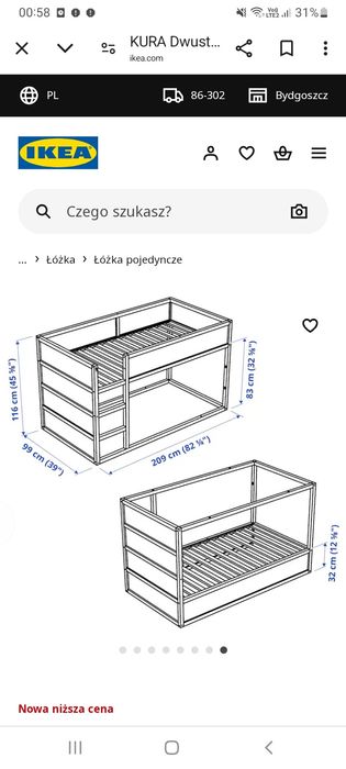 Łóżko Kura Ikea białe