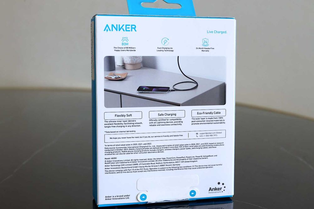 Новий кабель Anker Nano USB-C to Lightning 0.9м, 60W, нейлон, оригінал