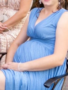 Sukienka ciążowa błękitna/niebieska brokatowa elegancka na wesele rozm