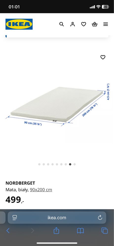 IKEA Materac nawierzchniowy topper JAK NOWY 90x200 super wygodny