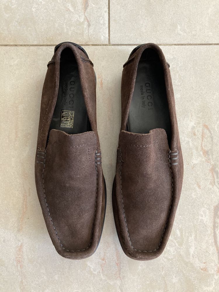 Zamszowe, brązowe mokasyny Gucci r. 41!