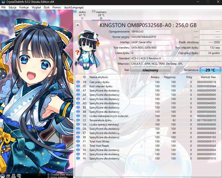 Zewnętrzny dysk twardy USB oraz USB-C, 256GB