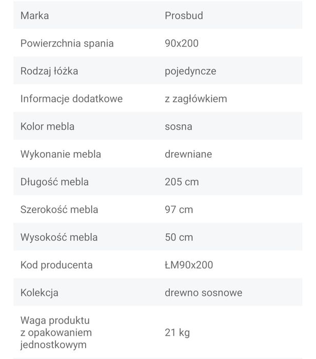 Łóżko drewniane z materacem