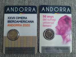 Niski numer!!! 2 x 2 euro okol. Andora Andorra 2020 Prawa + Szczyt