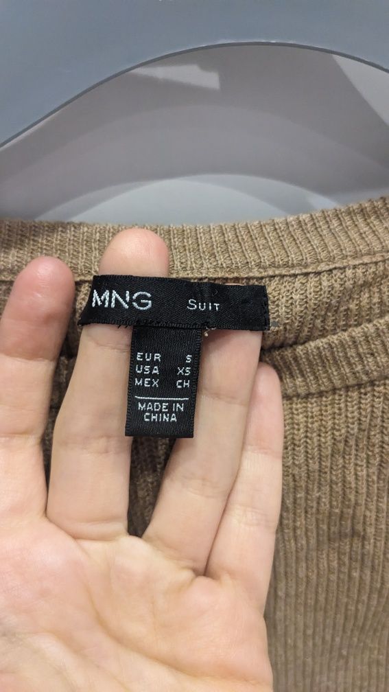 Mango S 36 sweter z koszulą  elegancki brązowy Smart casual dams