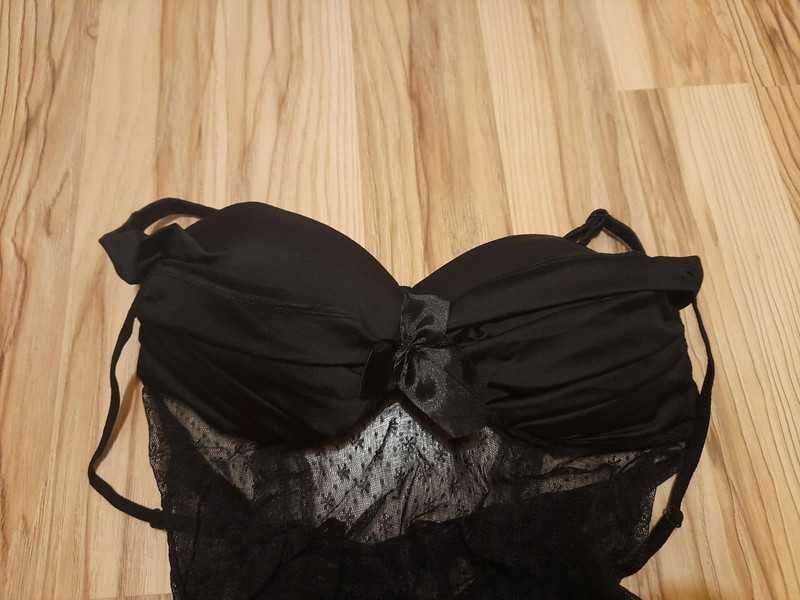 Czarny gorset koronkowy rozm M miseczka C