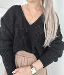 Sweterek gruby by Mia dekolt V splot azur jesien S M L czarny