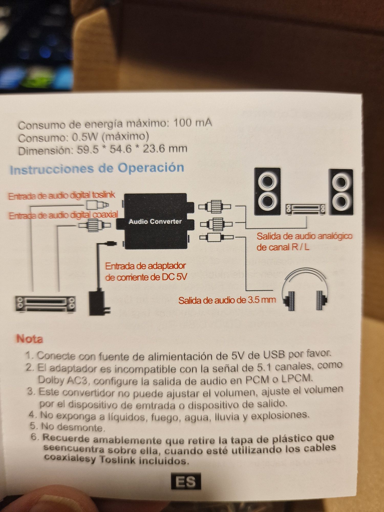 DAC - Conversor de áudio digital óptico p/ analógico 192khz