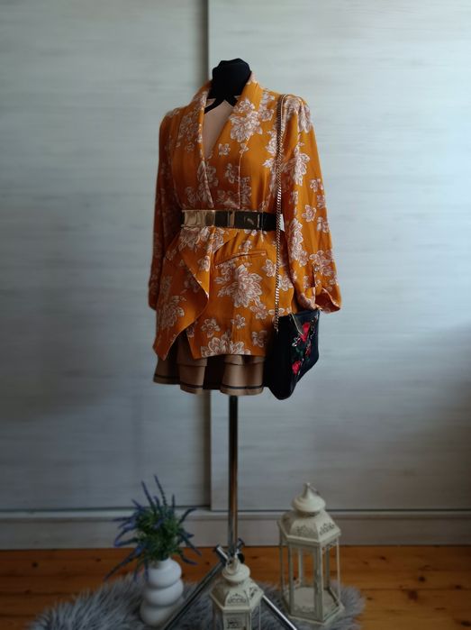 Narzuta kimono marynarka kwiaty musztardowy Camaieu 44 46 wymiary