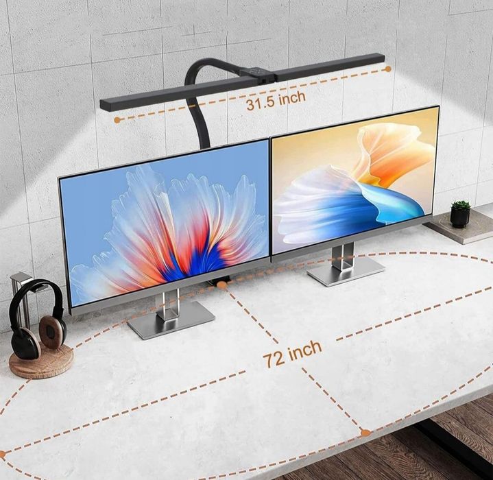 Mocna Lampka na monitor biurko LED Dwugłowicowa z pilotem nocna zestaw