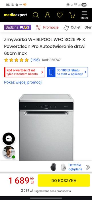 Zmywarka whirlpool wolnostojąca
