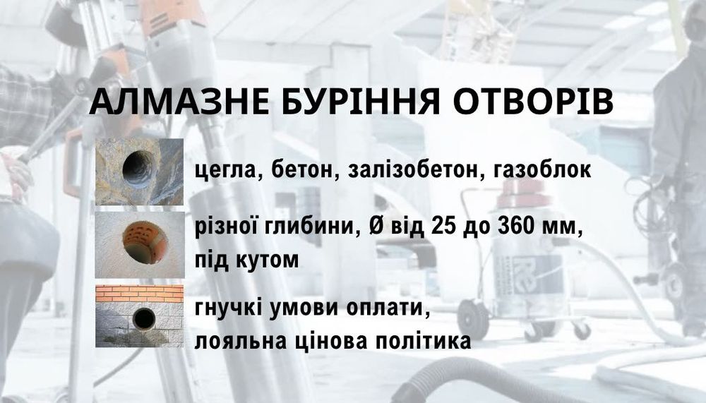 Алмазне буріння отворів. Коломия. Професійне свердління отворів.