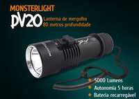Kit lanterna mergulho MonsterLight DV20 com bateria recarregável