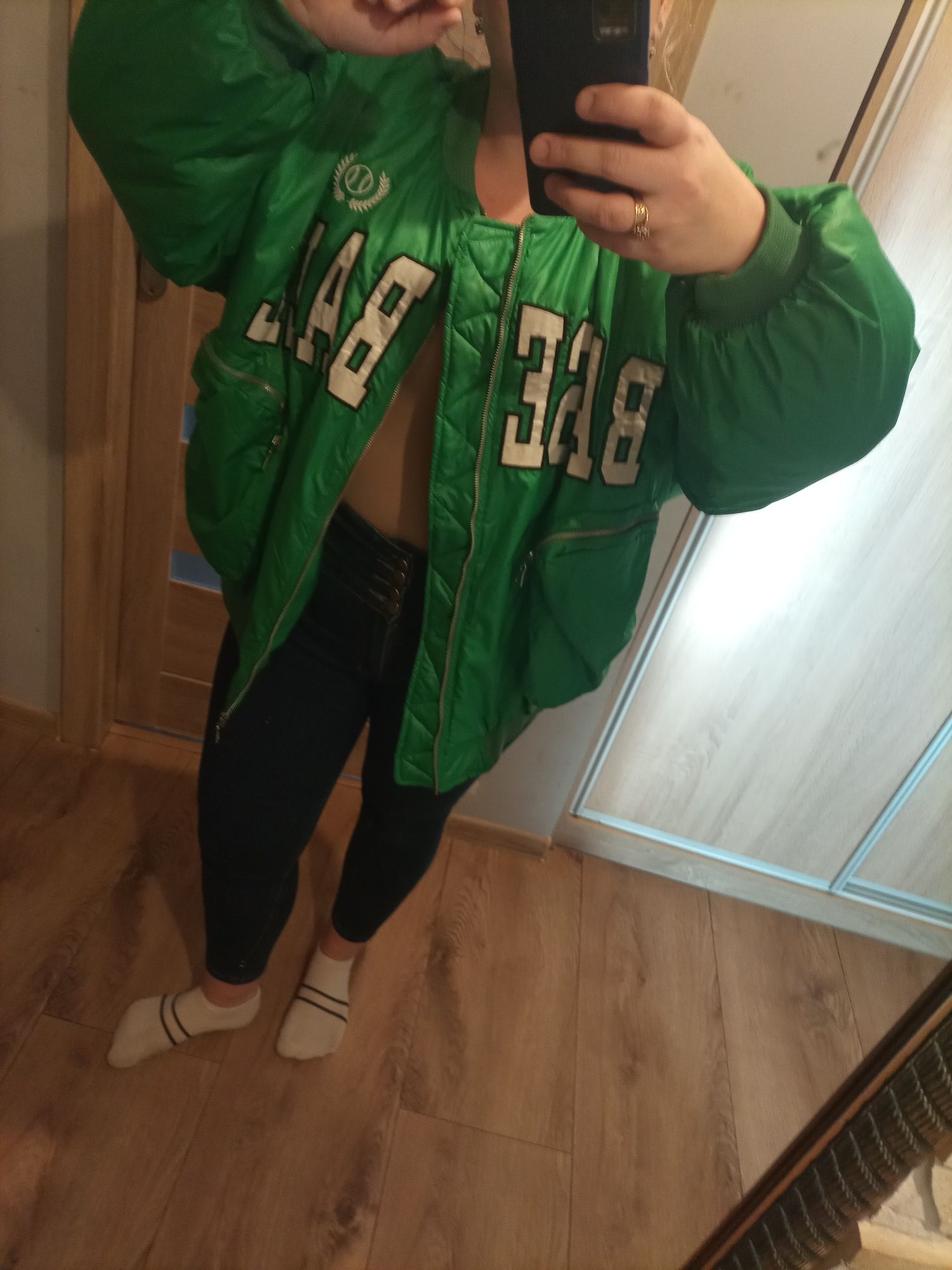 Zielona kurtka bejsbolówka L oversize Stan idealny!