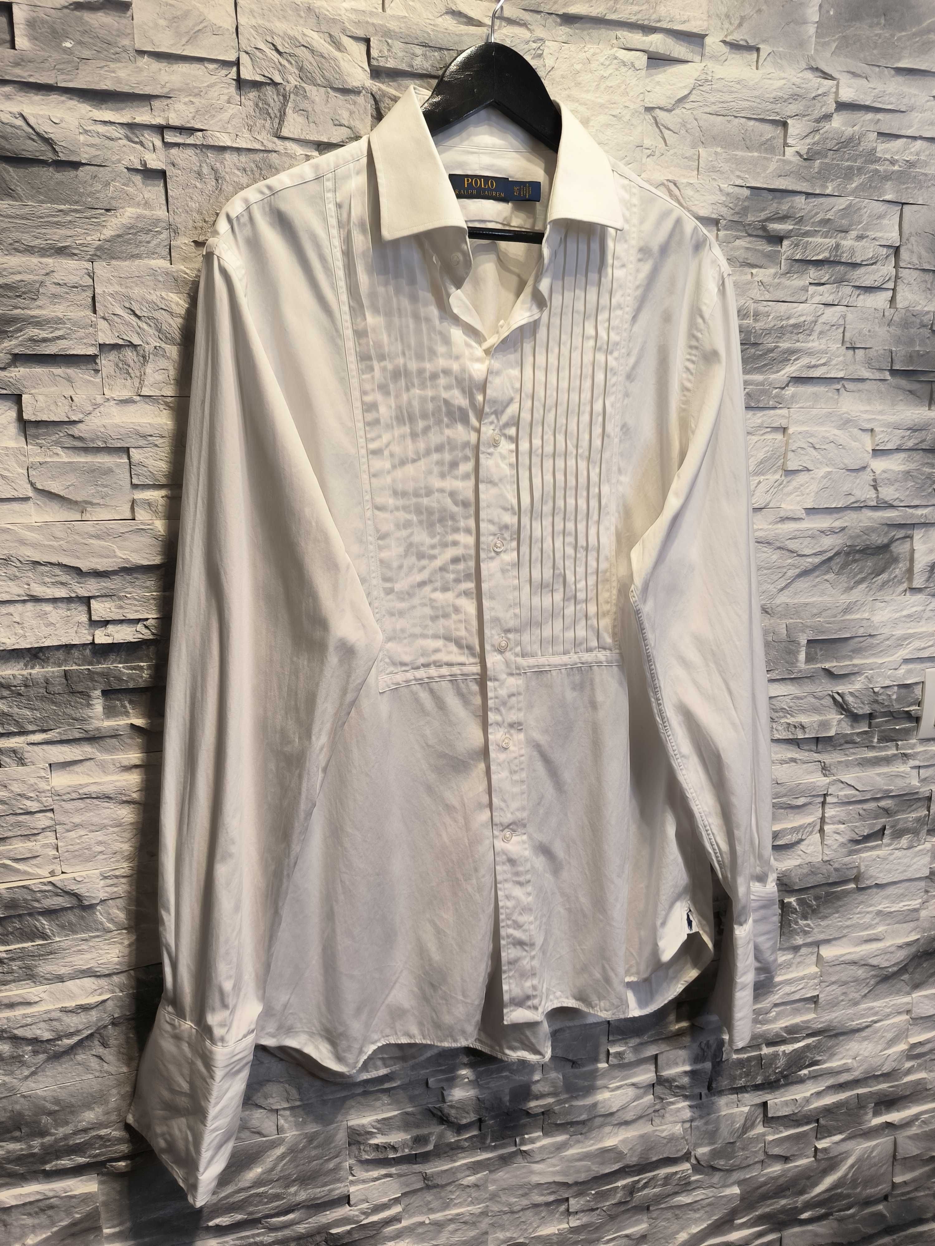 Koszula Biała Ralph Lauren Elegancka Spinki Długi Rękaw