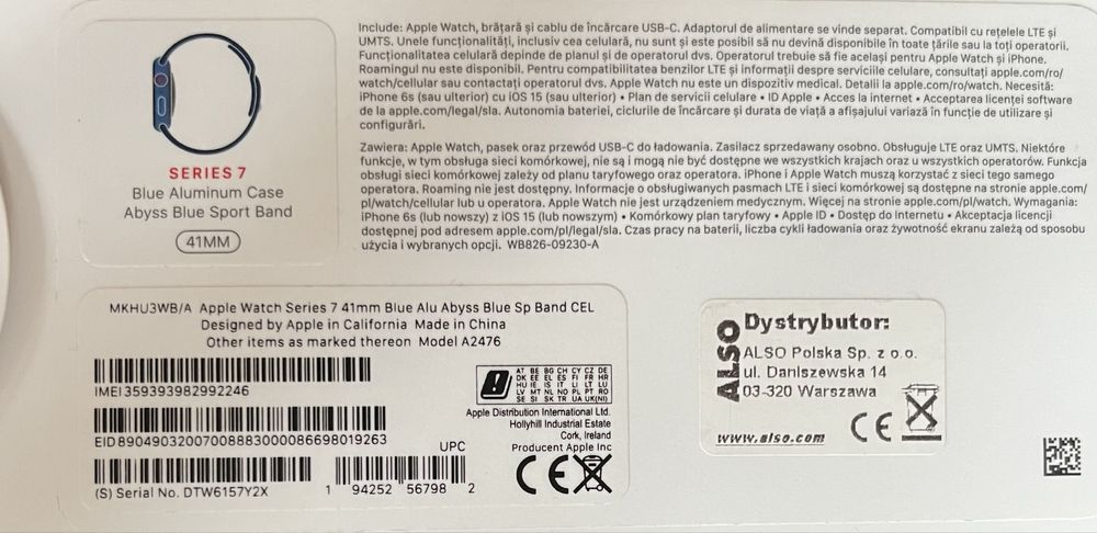 Apple Watch Series 7 41mm Blue - CELLULAR - model A2476