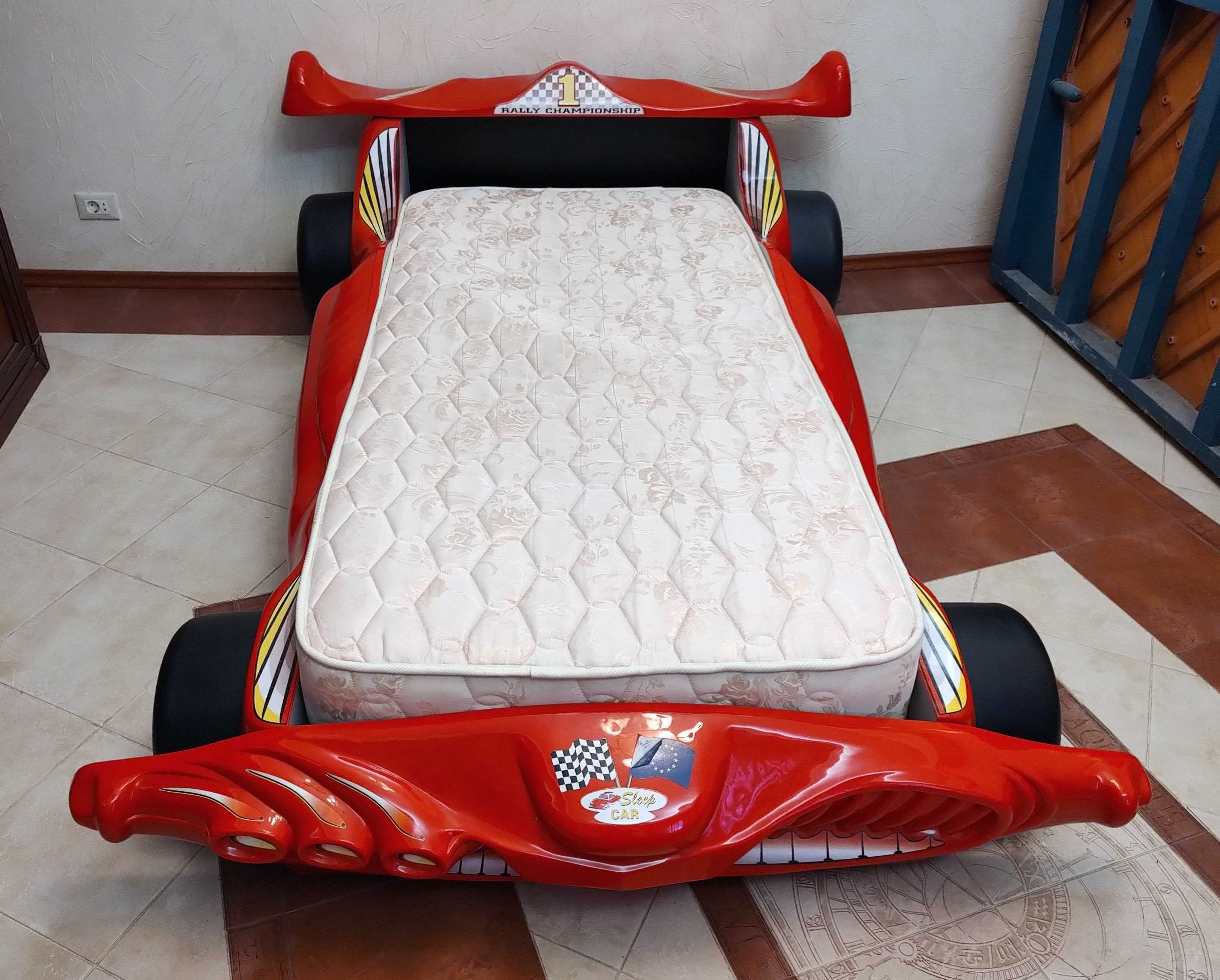 Большая кровать машинка 90 200 с изголовьем красная Sleep CAR Formula1