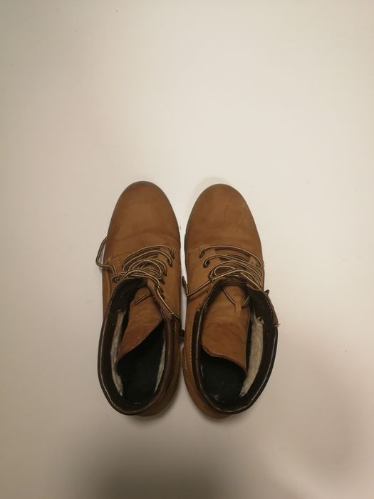 Miodowe skórzane trapery botki Lasocki na obcasie rozmiar 38