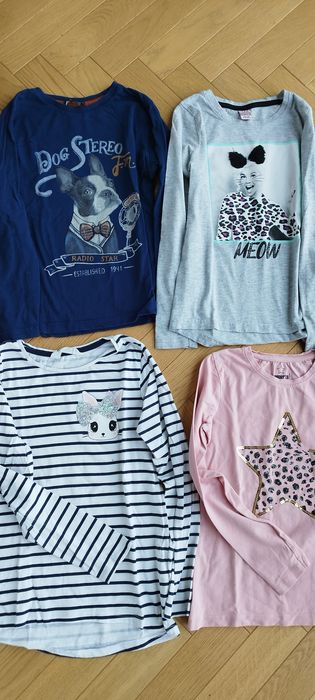 Zestaw koszulek z krótkim rękawem t-shirt paski cekiny królik 134/140