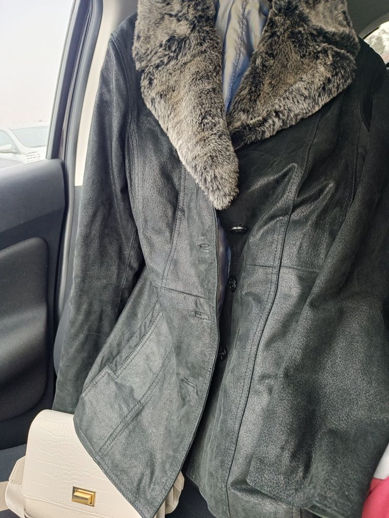 Nowa zamszowa brązowa kurtka Leather Genuine Canda rozm. S