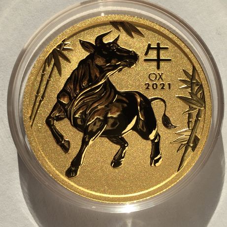Золотая монета Австралии 5$ Год Быка 2021 1/20 унции(1,55 гр.)