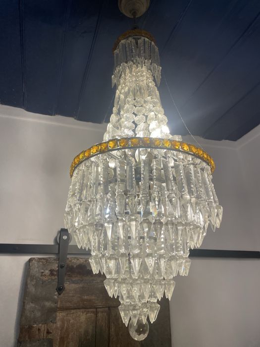 Lustre grande candeeiro de tecto pedras tangerina