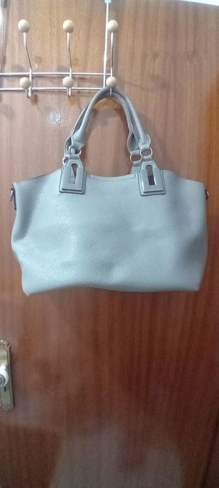 Mala de Cabedal Cinzenta e Rosè