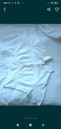 Biała bluzka krótka Esprit crop top rozpinana krótki rękaw M 38 L 40
