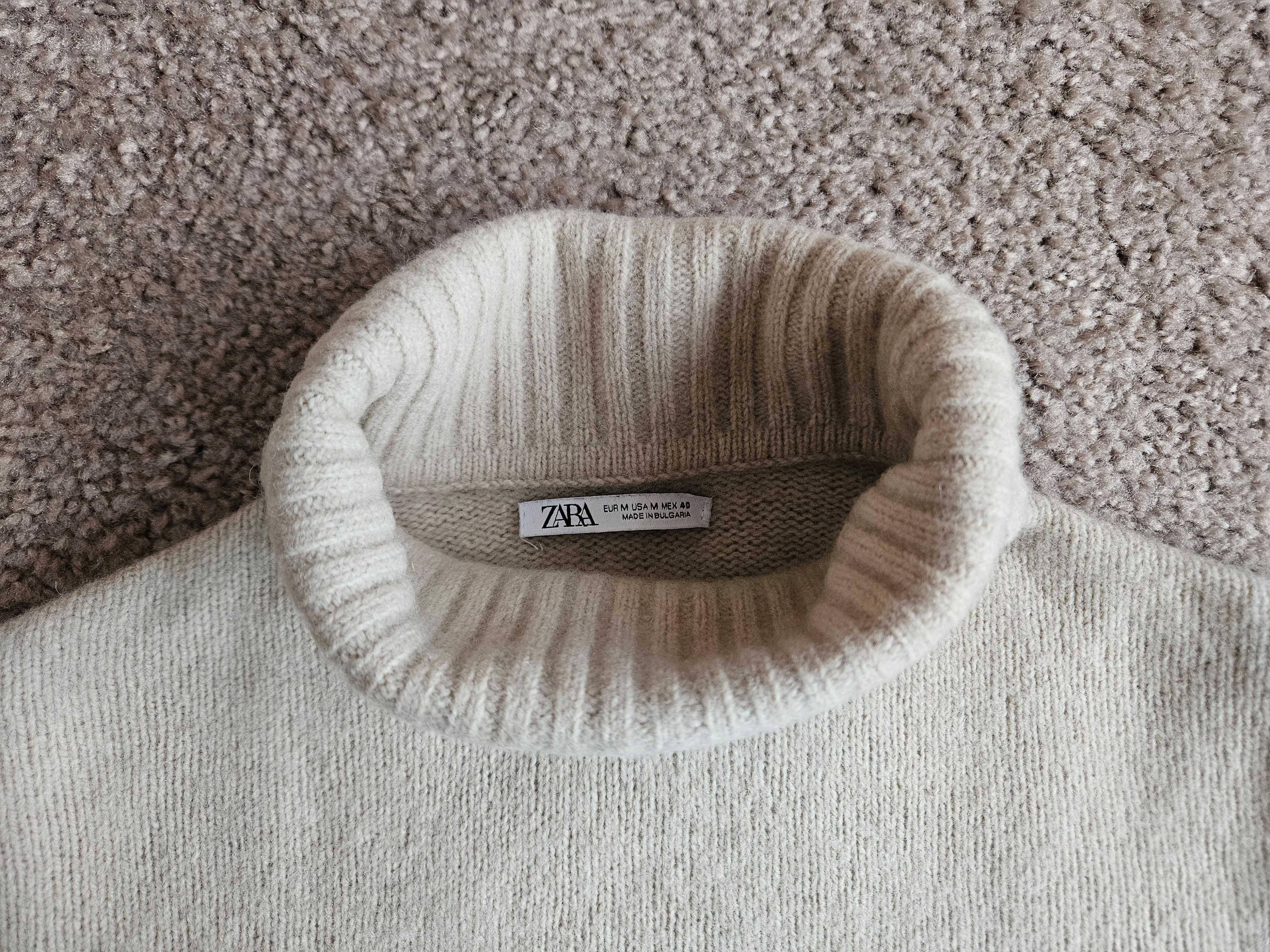 Gruby golf męski Zara kremowy/ecru, wełna+nylon, rozm. M