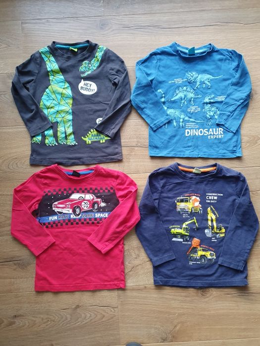 Bluzki długi rękaw 4szt dinozaury autka 98/104