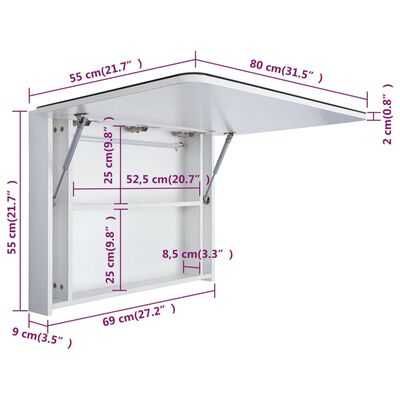 Armário espelhado para casa de banho com LED 80x9,5x55 cm