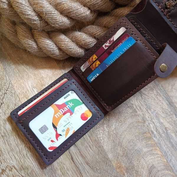 Portfel skórzany z grawerem duży na bilon zdjęcia karty RFID