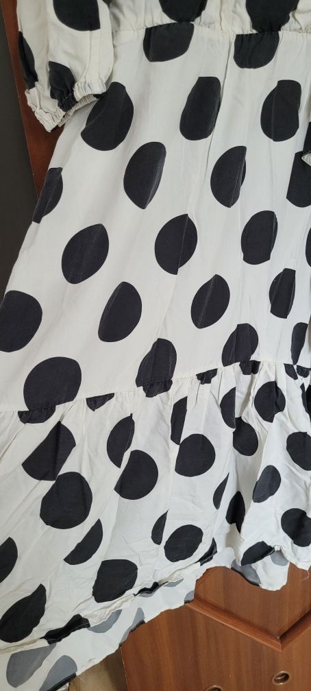 H&M XL viral sukienka maxi w grochy lyocell