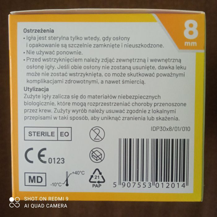 Sterylne, jednorazowe igły do penów insulinowych - 03 x 8 mm, 100 sztu