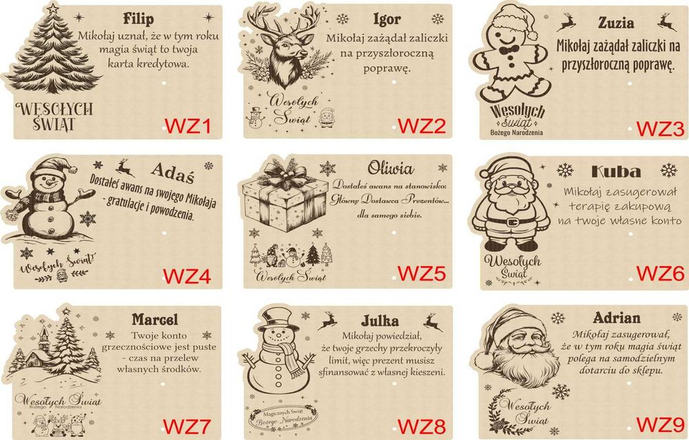 Drewniany świąteczny bon z grawerem – pomysł na prezent z imieniem