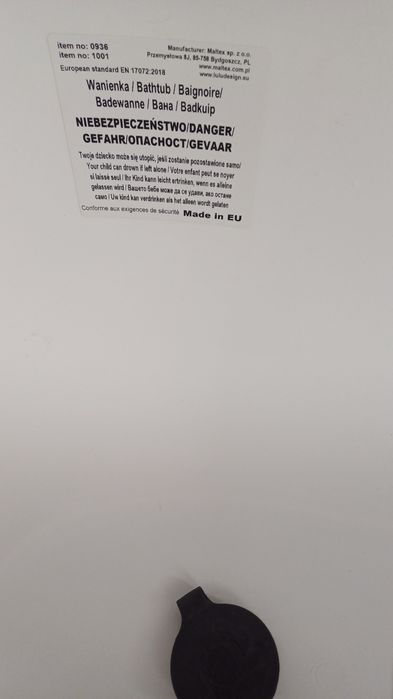 Wanienka do kąpieli niemowląt Lulu dł. 100cm, korek i mata Malt biała