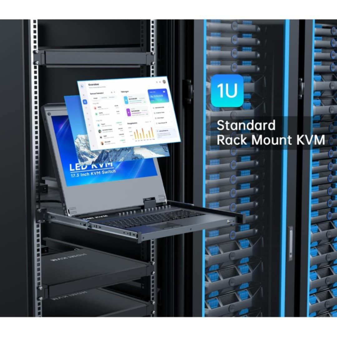 Przełącznik KVM do montażu w szafie rack z monitorem LCD 17,3 cala,