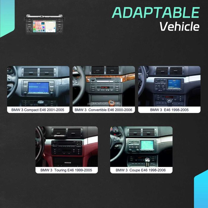 Rádio 7" BMW Serie 3 E46 c/ CarPlay/Android Auto GPS (4/64GB) NOVO