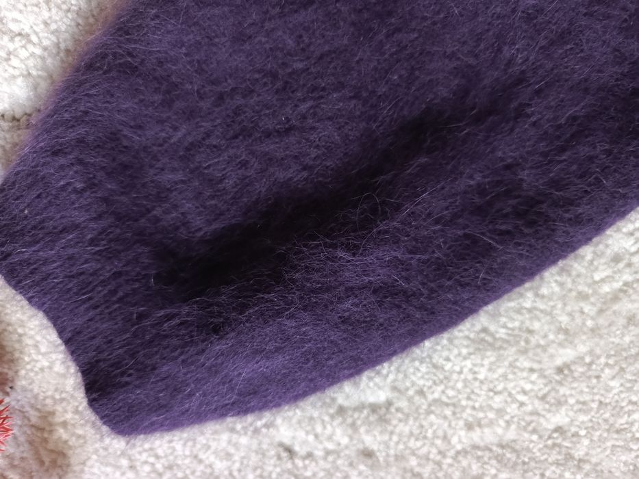 fioletowy kardigan Monsoon puszysty miękki elegancki bolerko z angorą