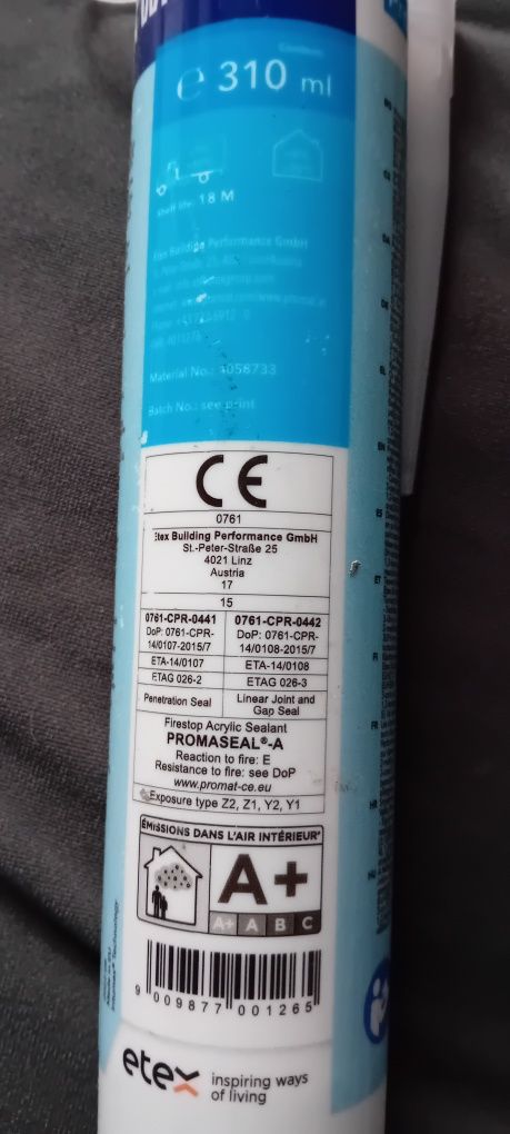 Masa ogniochronna Promaseal 310ml - A white Promat