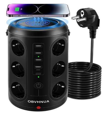OBVHNUA Listwa zasilająca 18w1 2500W EU USB USB-C indukcja 10W