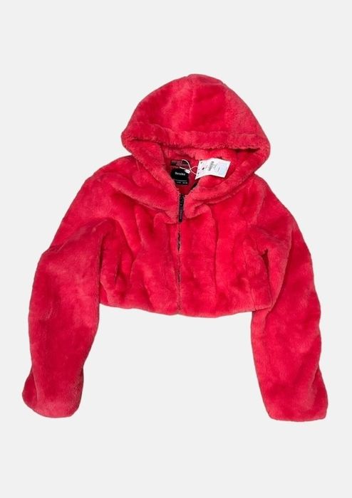 BERSKA eko futerko z kapturem S M 36 38 neon pink cyberpunk goth NOWE