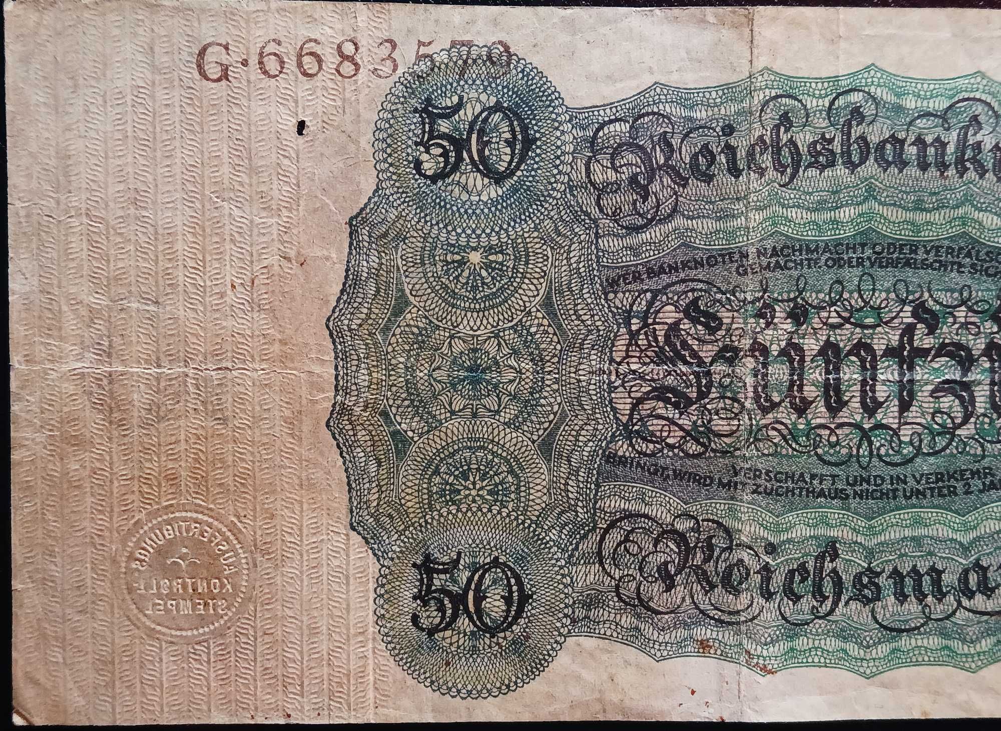 Banknot Funfzig ReichMark 1924r. Kolekcjonerski