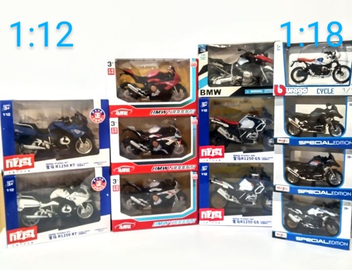 Моделі 1:12  BMW R1200/1250 GS HP, BMW R1250 RT, BMW S1000 RR