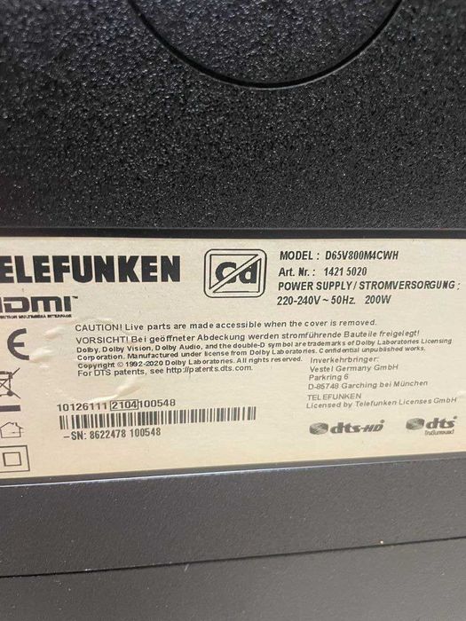 65" 4К UHD Смарт TELEFUNKEN D65V800 з Німеччини
